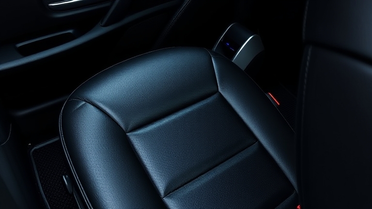 Clean, glossy, protected leather car seat after proper cleaning and conditioning, showing the end result of a complete care routine