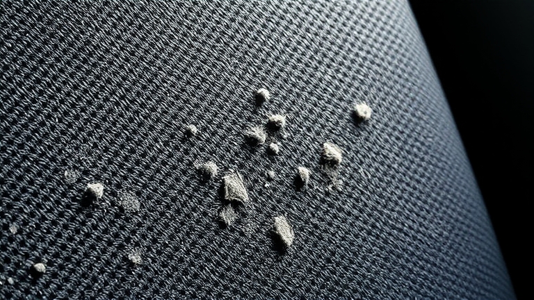 Deep-set grime on fabric car seat fibers, including dust, sweat, natural oils, and stubborn stains