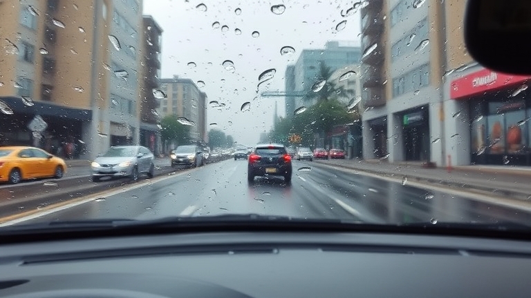 Clear visibility driving in the rain after rainy-season glass care, rainwater running off easily, safer driving