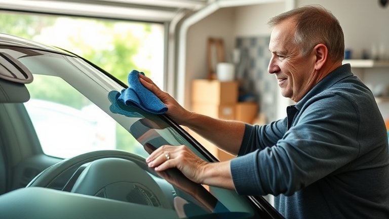 User maintaining car glass at home with NOMA, performing routine, safe, and effective care