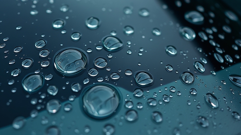 Water droplets on car glass after applying NOMA 310, beading and rolling off without leaving marks, showing an effective water-repellent layer