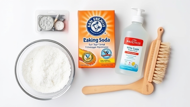 Common DIY ingredients for cleaning fabric car seats: salt, baking soda, laundry soap, and white vinegar