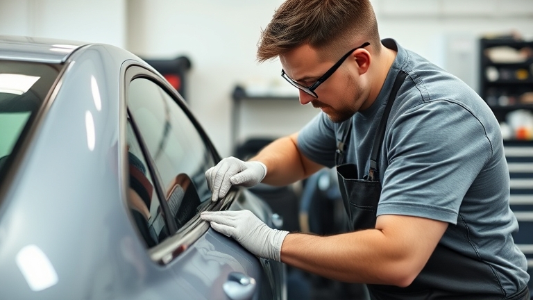 Car owner applying black trim restorer at home in natural light, face not shown